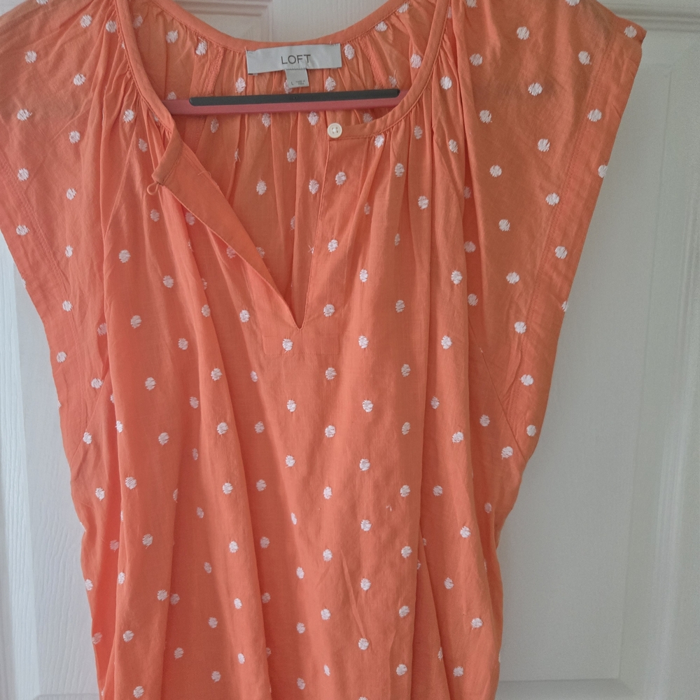 LOFT Orange Polka Dot Blouse